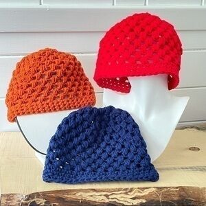 2/$49 Handmade Ponytail Messy Bun Hat Crochet Puffy Stitch Beanie Women’s